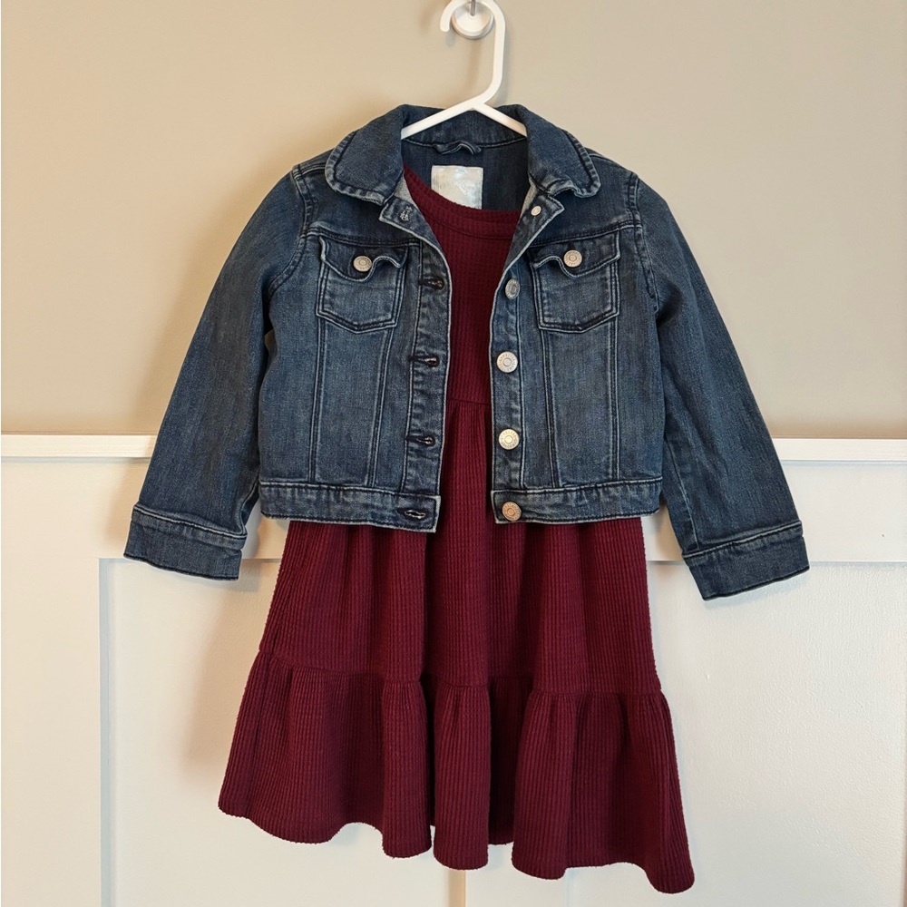 EUC Cat & Jack Girls 4T Waffle Dress & Gymboree XS(4) Blue Jean Jacket